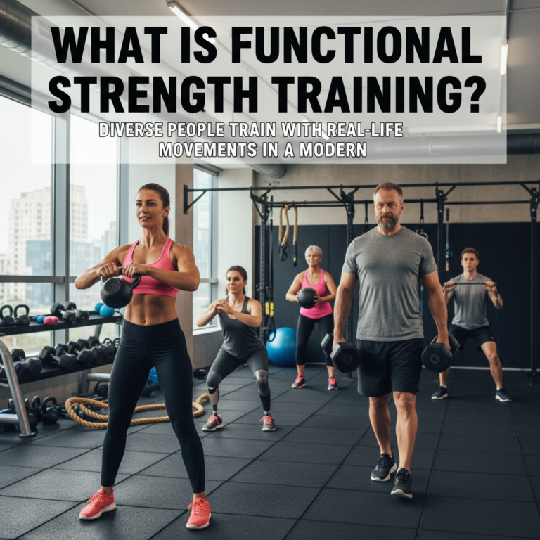 What is Functional Strength Training? Diverse people train with real-life movements in a modern gym.