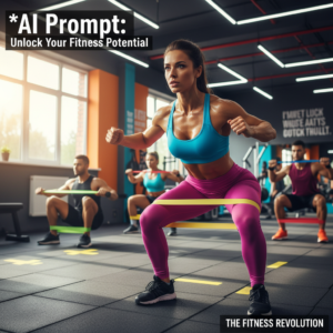 Athletes train with resistance bands in a vibrant gym, featuring a strong woman leading the workout.