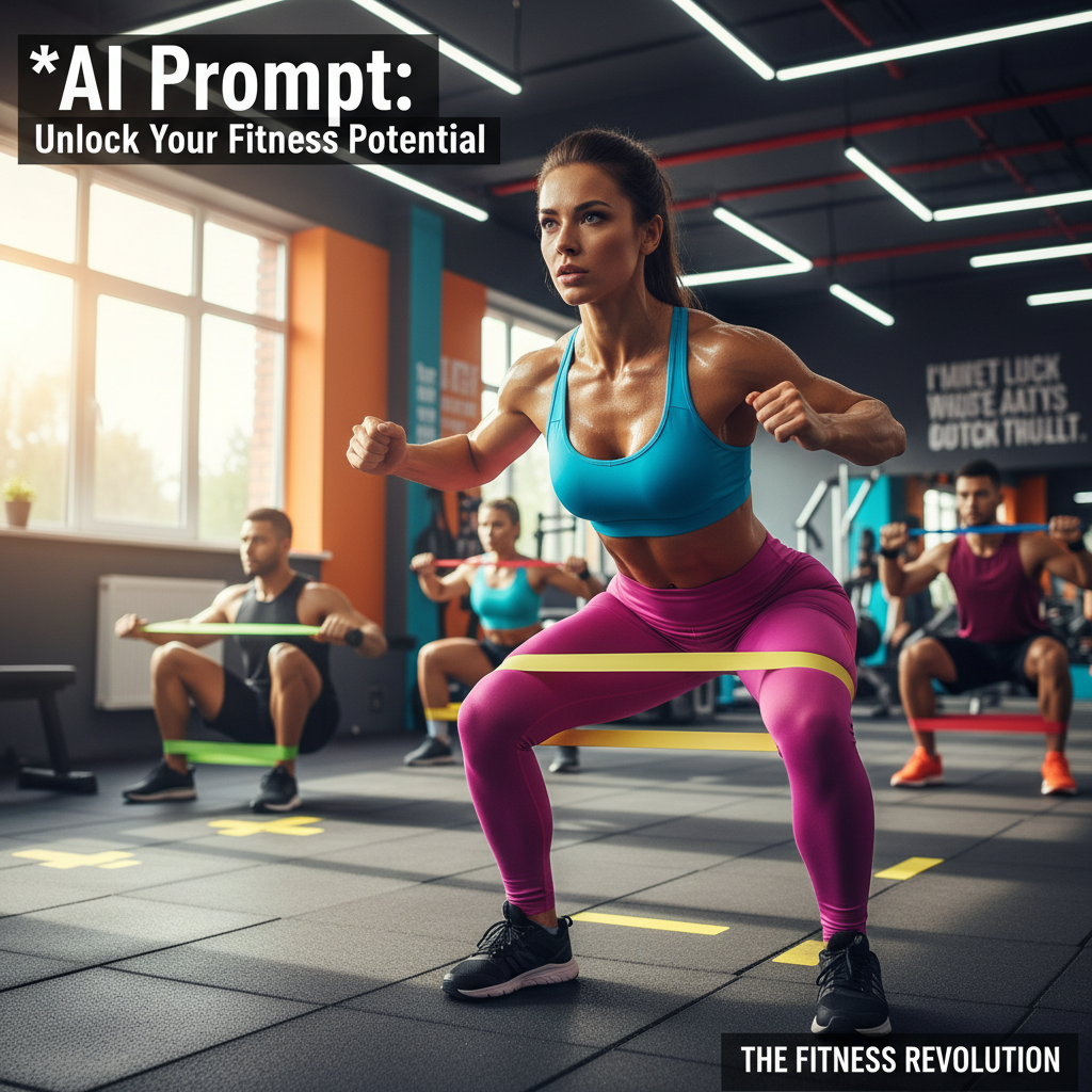 Athletes train with resistance bands in a vibrant gym, featuring a strong woman leading the workout.