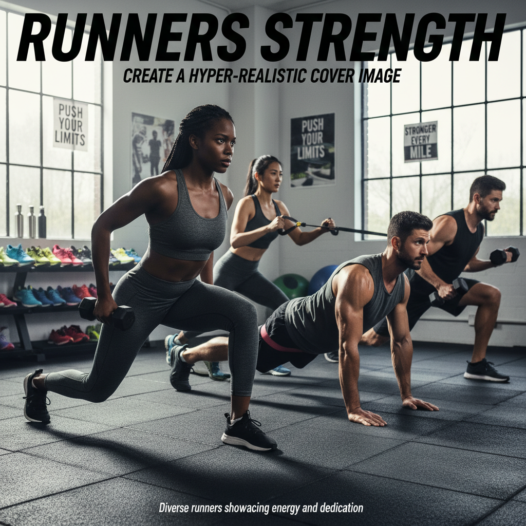 alt_text Diverse runners strength training with weights and bands in a gym, showcasing energy and dedication.