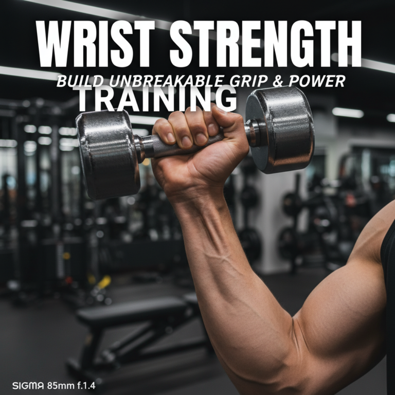 alt_text: Person gripping dumbbell, wrist muscles flexed, in gym; “Wrist Strength Training” magazine cover.