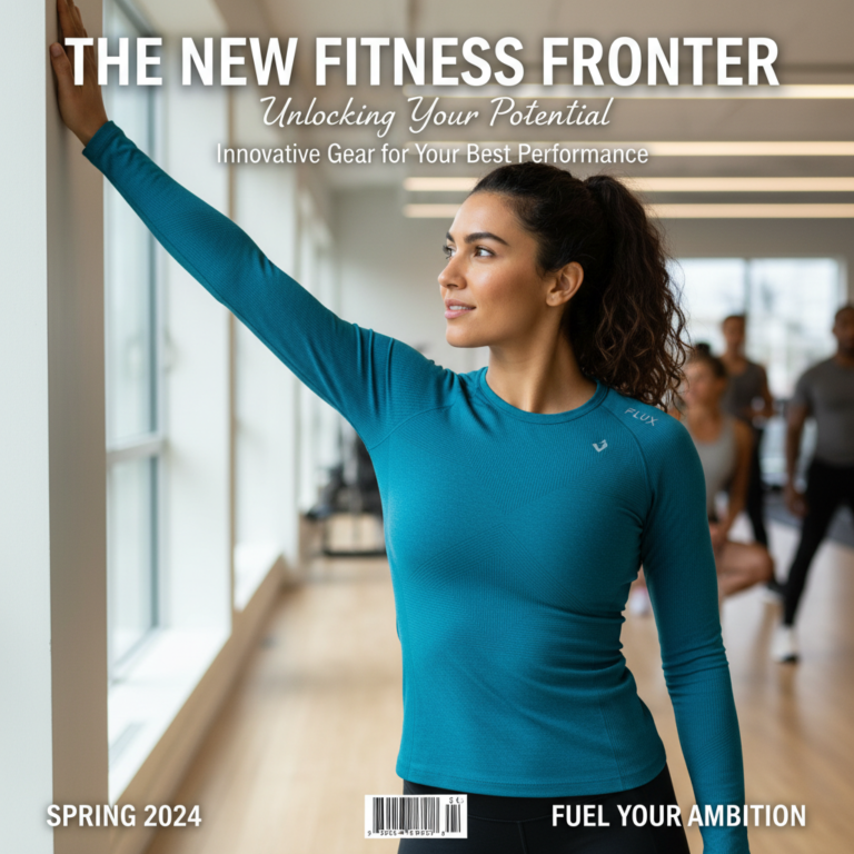 alt_text Woman stretching in a bright gym wearing a vibrant, stylish fitness top, exuding confidence and energy.