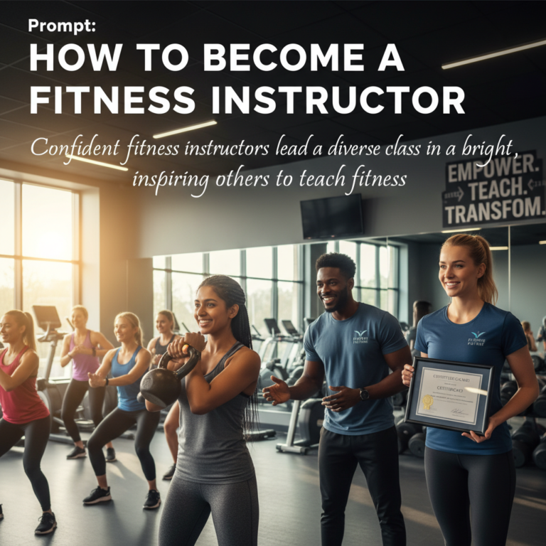 alt_text Confident fitness instructors lead a diverse class in a bright gym, inspiring others to teach fitness.