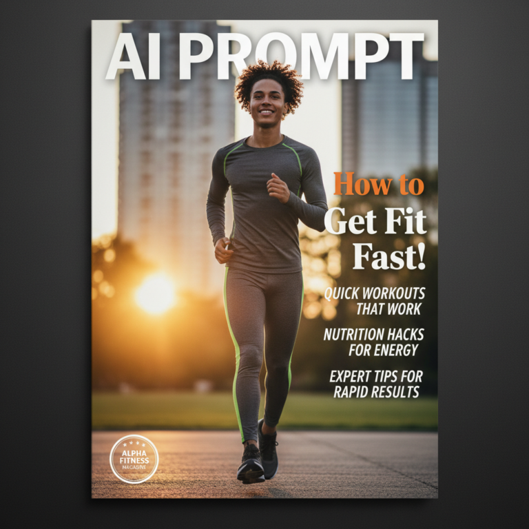 Fit person jogging at sunrise on a vibrant magazine cover with tips for quick workouts and rapid results.