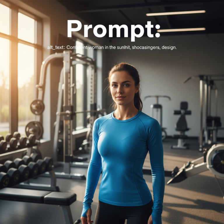 alt_text Confident woman in a vibrant fitness top stands in a sunlit gym, showcasing athletic, modern design.