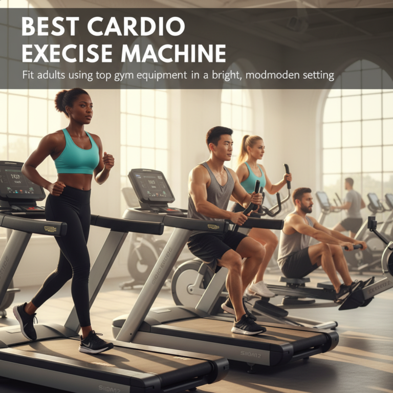 Best Cardio Exercise Machine: Fit adults using top gym equipment in a bright, modern, and motivating setting.