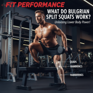 alt_text Athlete doing Bulgarian split squat, highlighting lower body muscles in a modern gym with dumbbells.