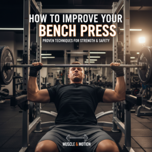 Fit person prepping for bench press in modern gym; bold cover text on strength and safe technique.