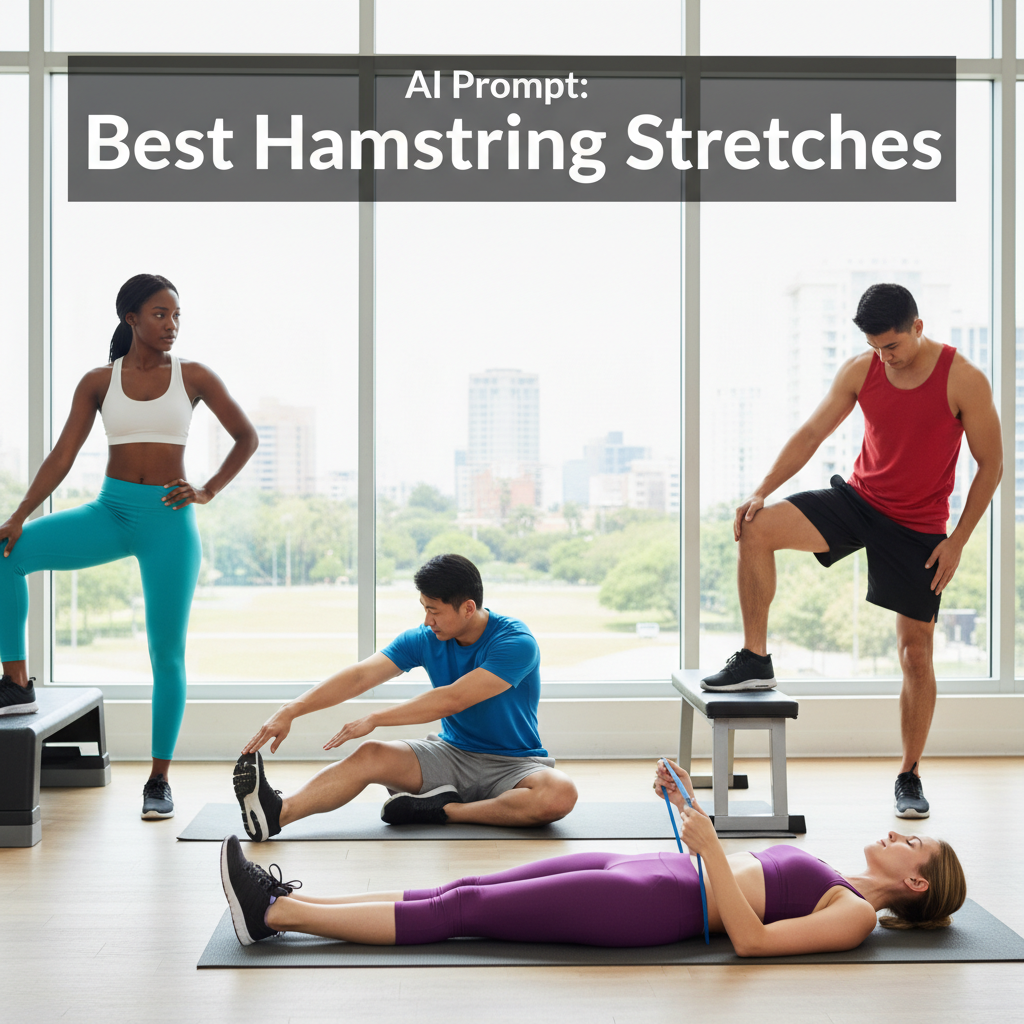 Best Hamstring Stretches: Diverse group doing stretches in a bright gym, highlighting flexibility and wellness.